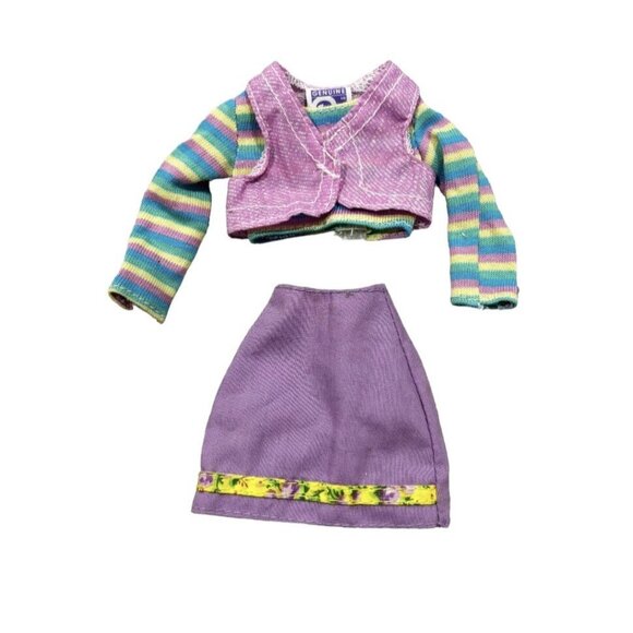 barbie Other - Vintage 80s 90s Barbie Doll Clothes Outfit Long Sleeve Top Skirt Purple Stripe